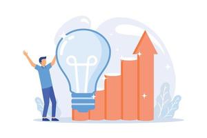 Creative thinking. Original suggestion, non standard decision, problem solving. Man with big lightbulb cartoon character. Innovative development. Vector illustration