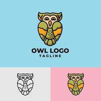 Simple and clean owl cartoon character, flat and outlines premium logo vector