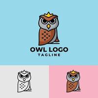 Simple and clean owl cartoon character, flat and outlines premium logo vector