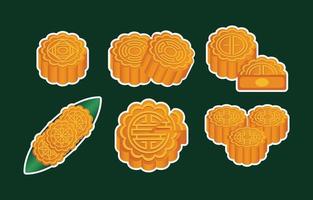 Set of Moon Cake Stickers vector