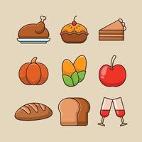 Set of Food And Beverage Thanksgiving Icons vector