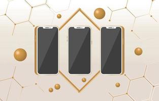 Technology Golden Mock Up With Handphone And Hexagon Background vector