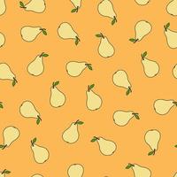 Seamless pattern with yellow pears on an orange background. Pattern with yellow fruits. Doodles vector