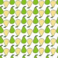 Seamless pattern with yellow and green pears on a white background. Fruit pattern. Doodles vector