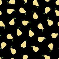 Seamless pattern with pears on a black background. A pattern with tropical fruits. Doodles vector