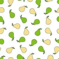 Seamless pattern with yellow and green pears on a white background. Fruit pattern. Doodles vector