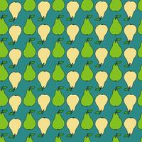 Seamless pattern with yellow and green pears on a green background. Fruit pattern. Doodles vector