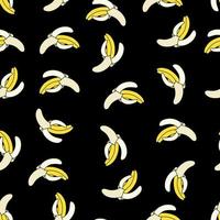 Seamless pattern with bananas on a black background. A pattern with tropical fruits. Doodles vector