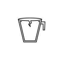 craked cup glass icon on white background. simple, line, silhouette and clean style. black and white. suitable for symbol, sign, icon or logo vector