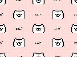 Cat cartoon character seamless pattern on pink background.  Pixel style vector