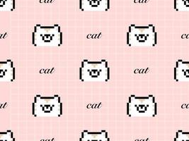 Cat cartoon character seamless pattern on pink background.  Pixel style vector