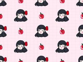 Girl cartoon character seamless pattern on pink background vector