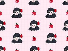 Girl cartoon character seamless pattern on pink background vector