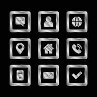 Unique sparkle basic silver square icons. Modern luxurious contact icon set