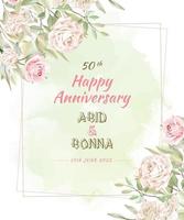 White and pink rose anniversary card, save the date card with watercolor background. vector