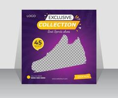 Promoción exclusiva de venta de zapatos en redes sociales y plantilla de banner web. vector