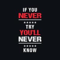 If you never try, you will never know  motivational typography, quotes vector t shirt design