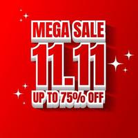 3d 11.11 mega sale square banner design template in red and white color vector