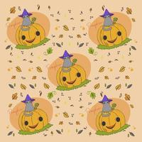 Pumpkin, hand lettering, cute pumpkin background with a kitten in a hat, pattern