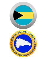 Botón como símbolo de la bandera de Bahamas y mapa sobre un fondo blanco. vector