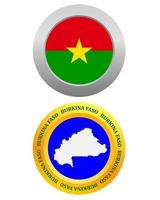 Botón como símbolo de la bandera y el mapa de Burkina Faso sobre un fondo blanco. vector