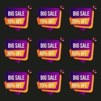 modern sale stickers and tags set with different percent discount offer vector