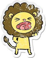 distressed sticker of a cartoon lion vector