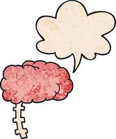 cartoon brain and speech bubble in retro texture style vector