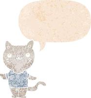 cartoon cat and speech bubble in retro textured style vector