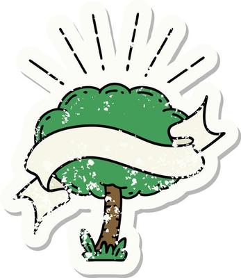 worn old sticker of a tattoo style tree