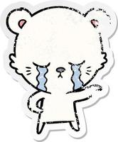 distressed sticker of a crying cartoon polarbear vector