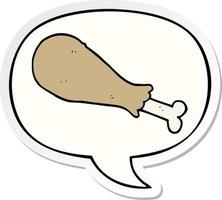 cartoon chicken leg and speech bubble sticker vector