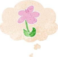 cute cartoon flower and thought bubble in retro textured style vector