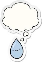 cartoon raindrop and thought bubble as a printed sticker vector