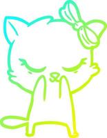 cold gradient line drawing cute cartoon cat with bow vector