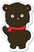 sticker of a cartoon waving black bear cub vector