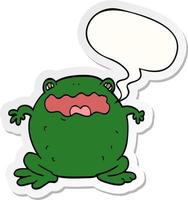 cartoon toad and speech bubble sticker vector