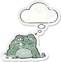 cartoon toad and thought bubble as a distressed worn sticker vector
