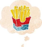 cartoon fries and thought bubble in retro textured style vector