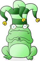 freehand drawn cartoon frog wearing jester hat vector