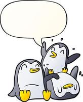cartoon happy penguins and speech bubble in smooth gradient style vector