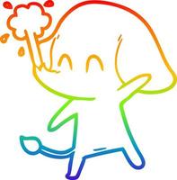 rainbow gradient line drawing cute cartoon elephant spouting water vector