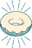 illustration of a traditional tattoo style iced donut vector
