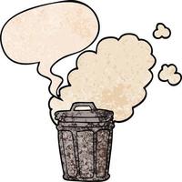 cartoon stinky garbage can and speech bubble in retro texture style vector