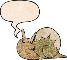 cute cartoon snail and speech bubble in retro texture style vector