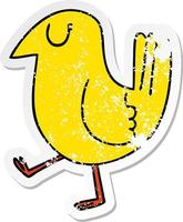 pegatina angustiada de un peculiar pájaro amarillo de dibujos animados dibujados a mano vector