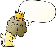 cartoon lion and crown and speech bubble in smooth gradient style vector