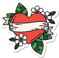 sticker of tattoo in traditional style of a heart and banner vector