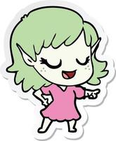 sticker of a happy cartoon elf girl vector