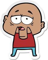 sticker of a cartoon tired bald man vector